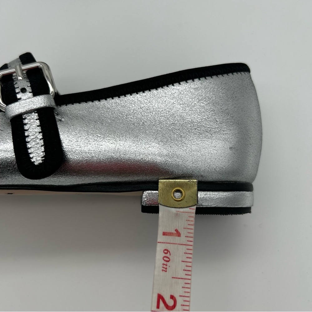 Maeve Anthropologie Mary Jane Silver and Black Trim Flats with Buckle Closure 37 - Picture 9 of 11